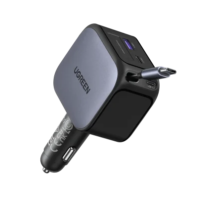 UGREEN 55910B 145W Fast Car Charger with Retractable Cable