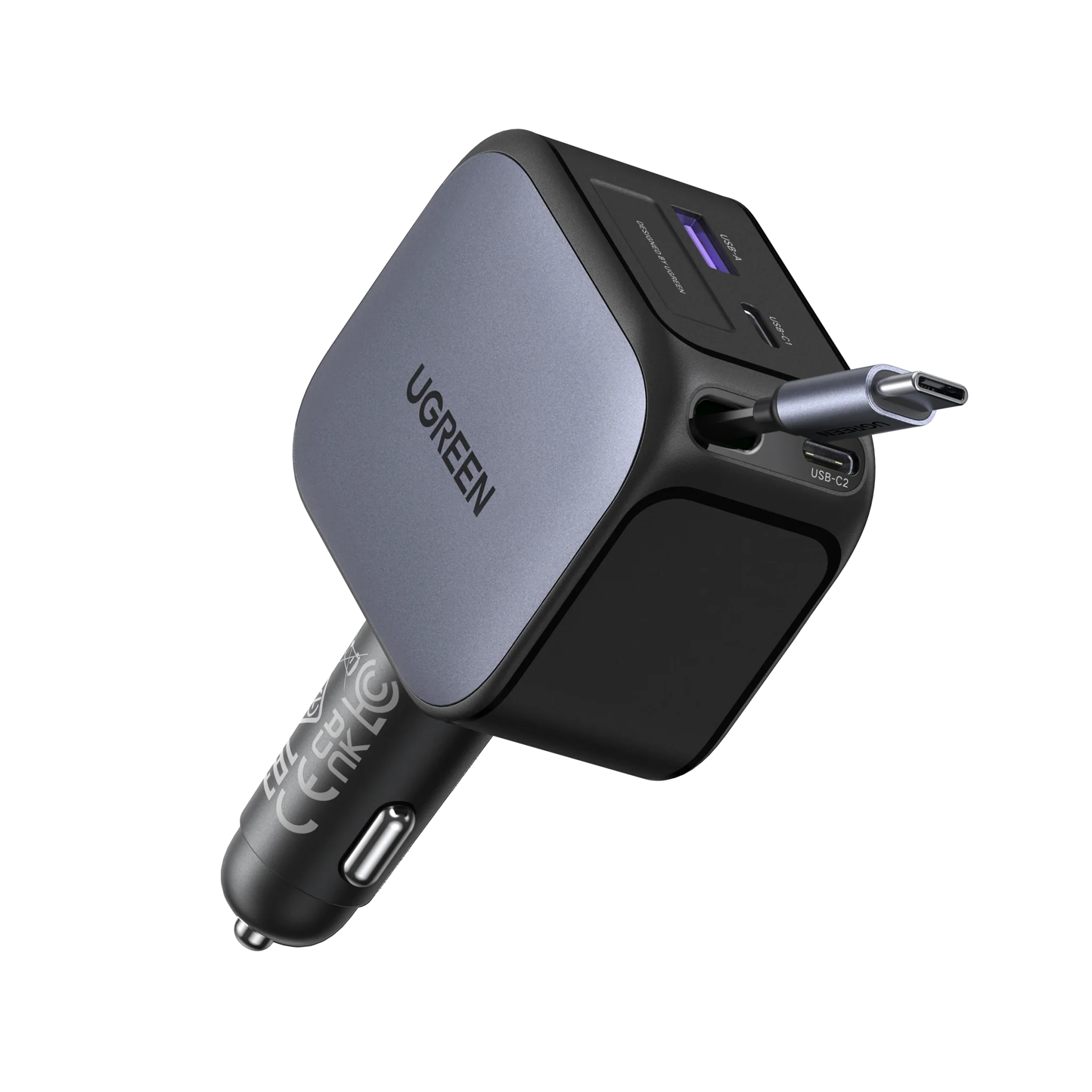 UGREEN 55910B 145W Fast Car Charger with Retractable Cable
