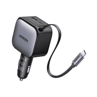 UGREEN 55909B 90W Car Charger with Retractable Cable